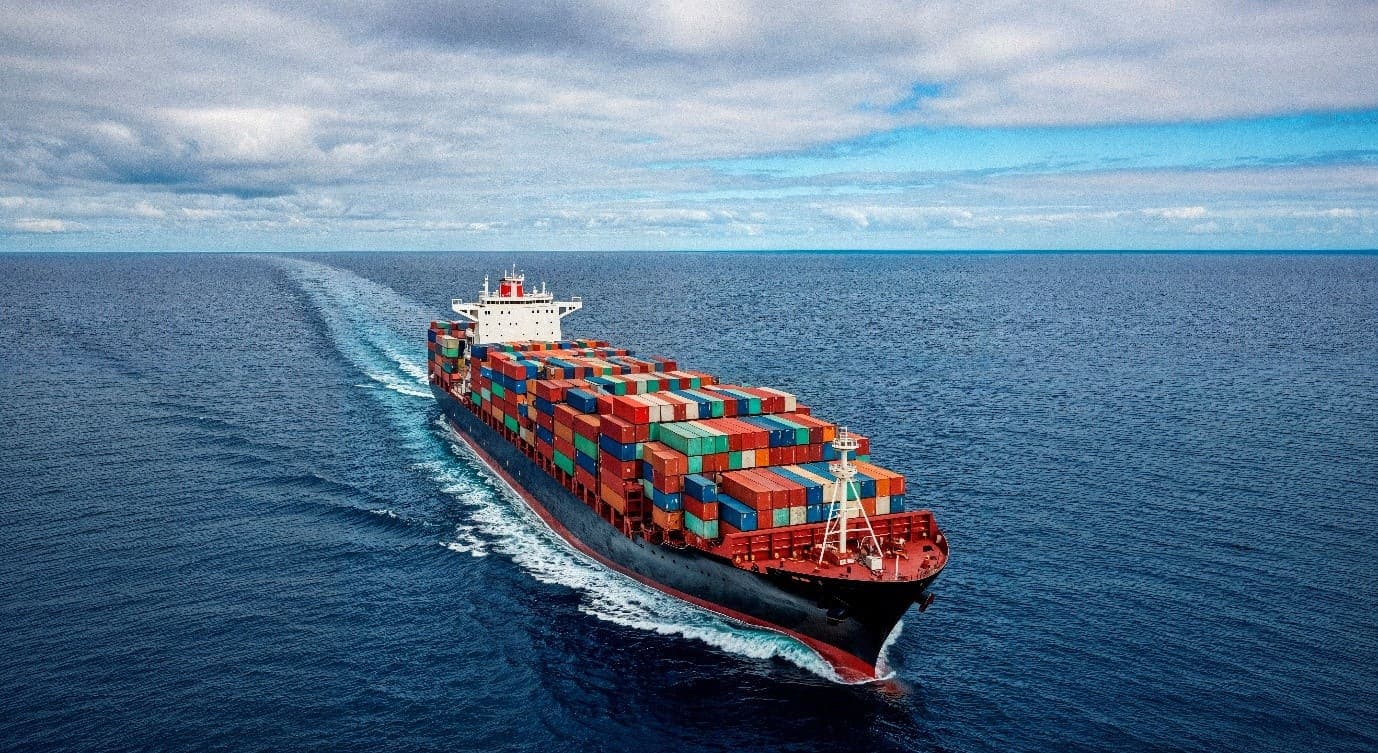 Container ship transporting international sea freight